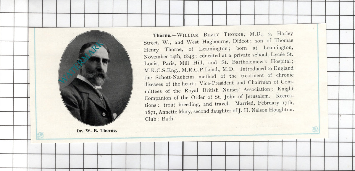 Dr William Bezly Thorne West Hagbourne Didcot - c.1910 Cutting
