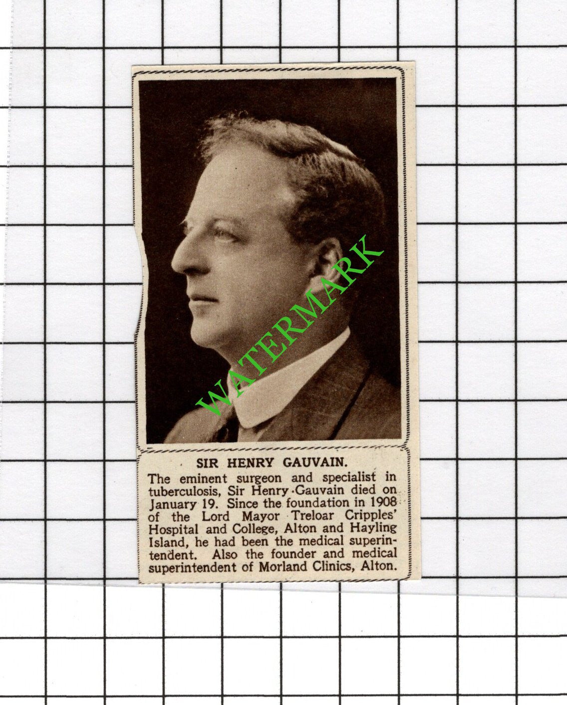 Sir Henry Gauvain Surgeon Obituary - 1950 SMALL Cutting
