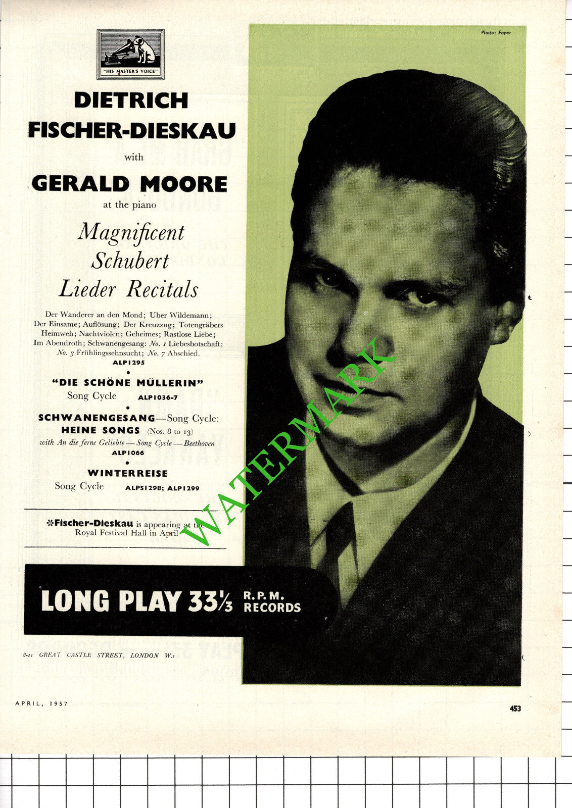 Dietrich Fischer-Dieskau Advert - 1957 Cutting