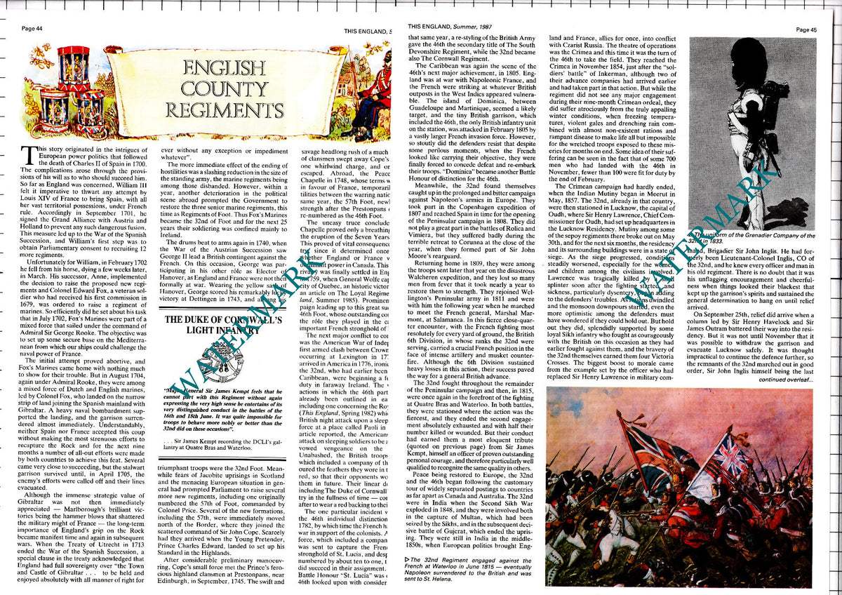 The Duke Of Cornwall's Light Infantry 32nd Regiment Of Foot - 1987 Article
