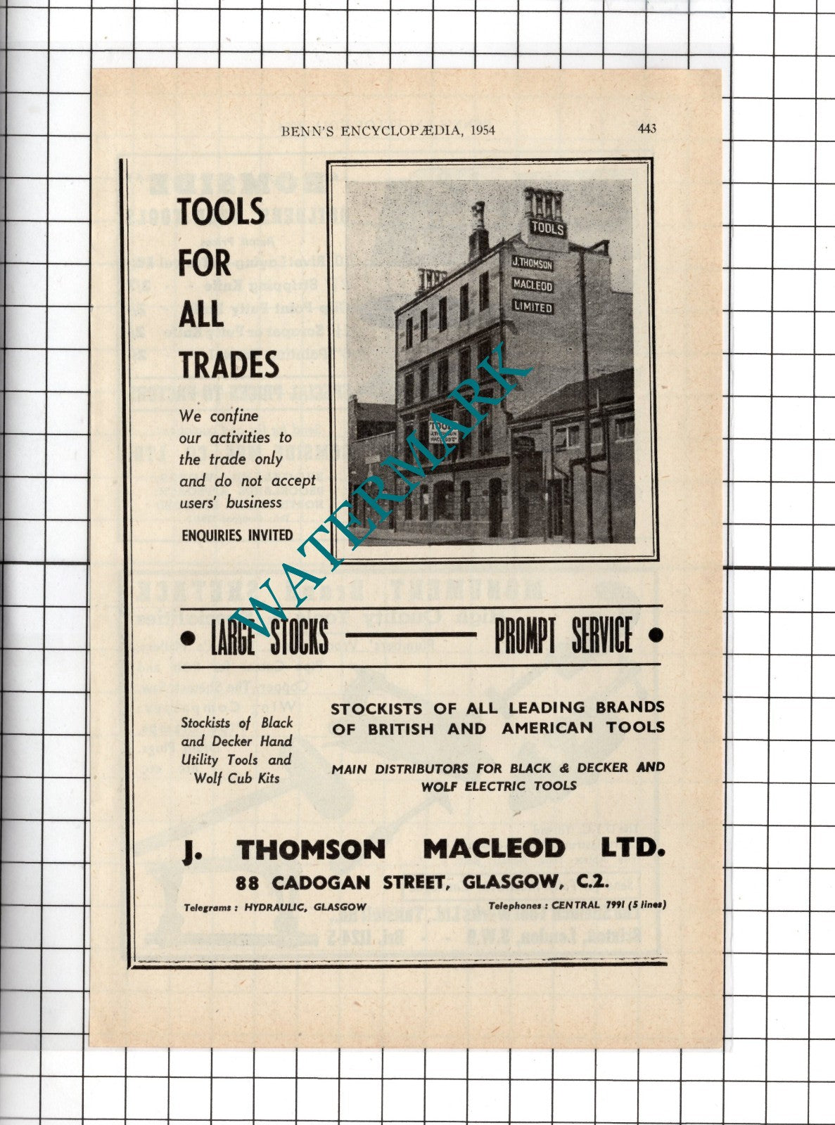 J Thomson Macleod Ltd 88 Cadogan Street Glasgow Scotland - 1954 Advert