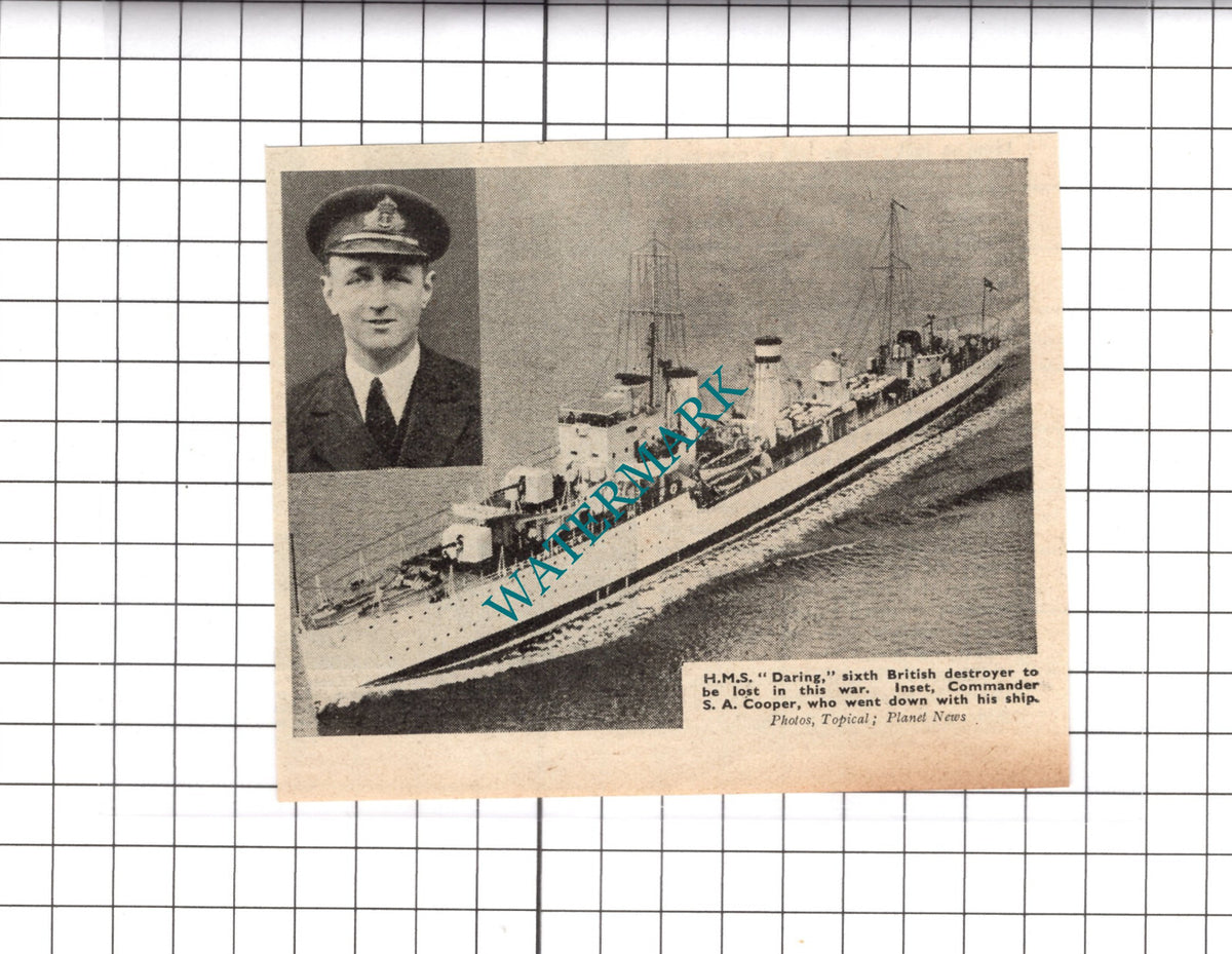 HMS DARLING Commdr S A Cooper World War Two - 1940 Small Clipping / Print