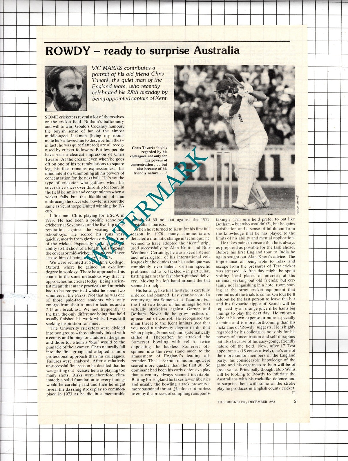 Chris Tavare Cricketer Cricket - 1982 Article