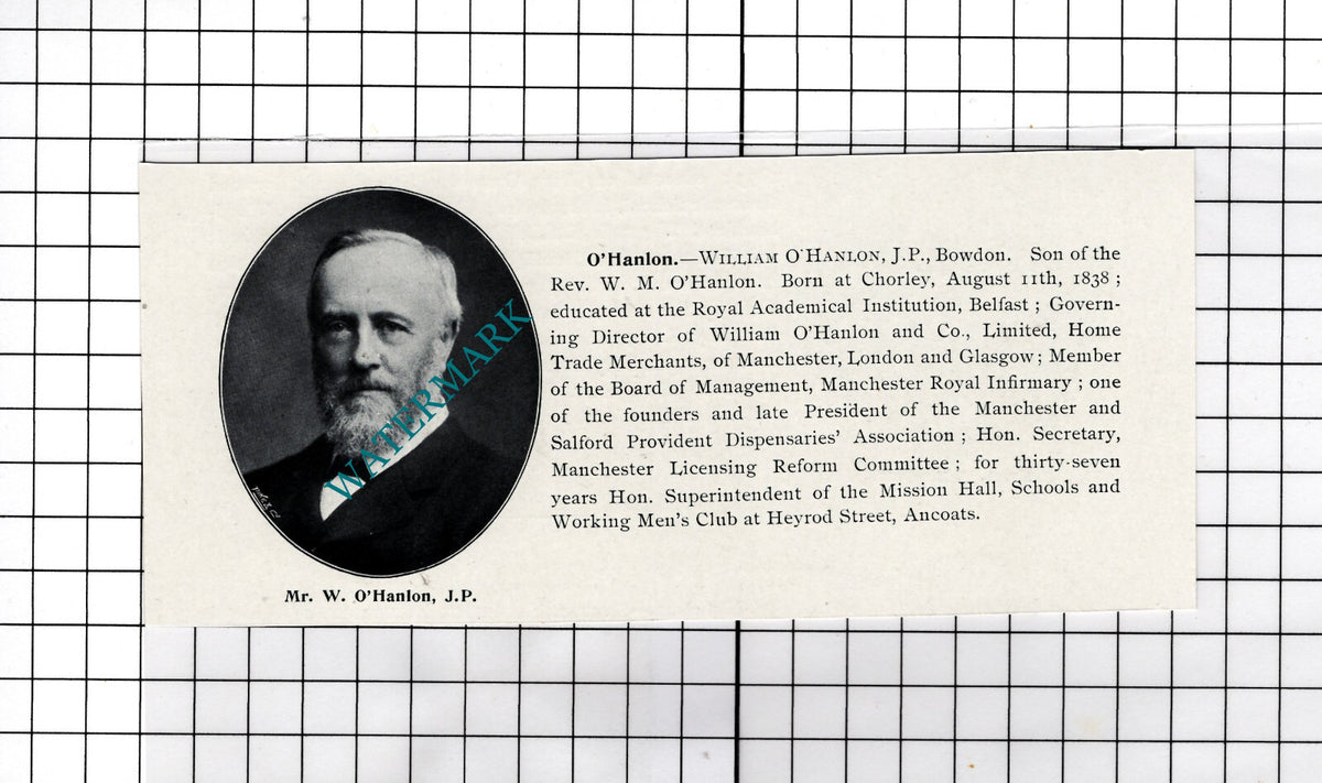 Mr William O'Hanlon Bowdon Manchester - c.1900 Cutting