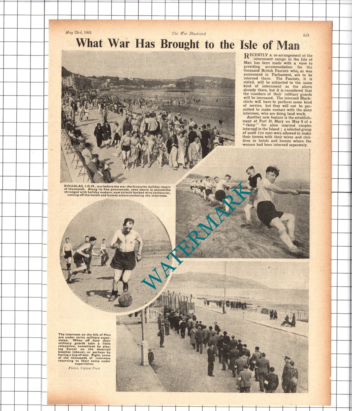 Isle Of Man World War Two WW2 - 1941 Cutting / Print