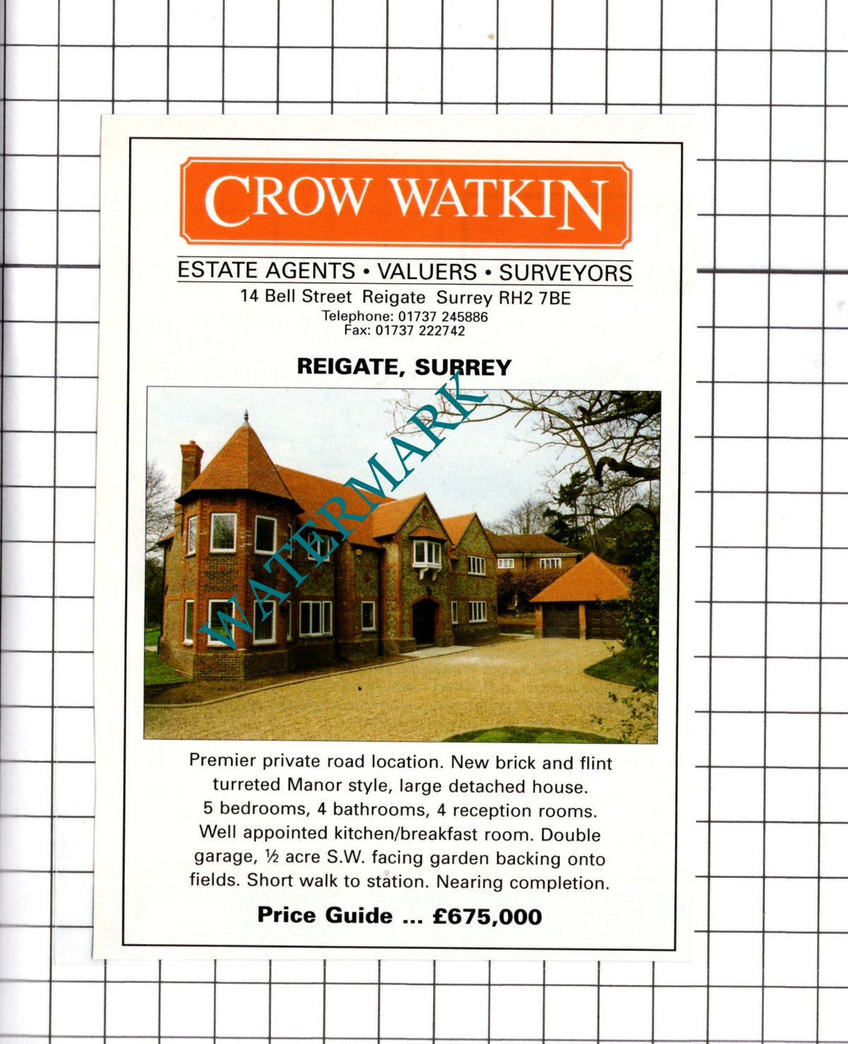 Reigate Surrey House Sale Advert - 1998 Clipping