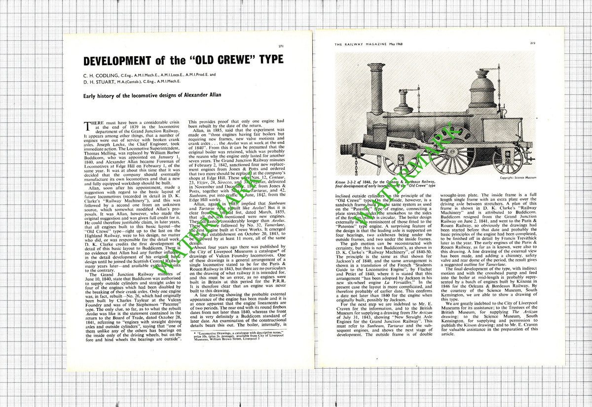 Alexander Allan Railway Locomotive Designer Old Crewe - 1968 Article
