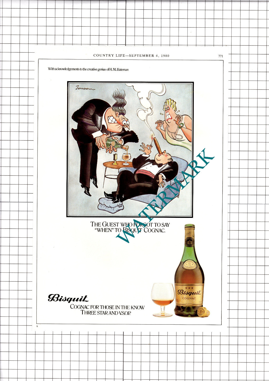 Bisquit Cognac H M Bateman ADVERT - 1980 Clipping / Print