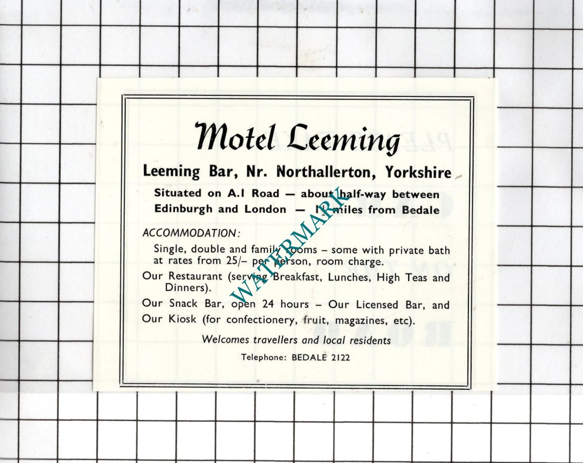 Motel Leeming Leeming Bar North Yorkshire - c.1968 SMALL Advert