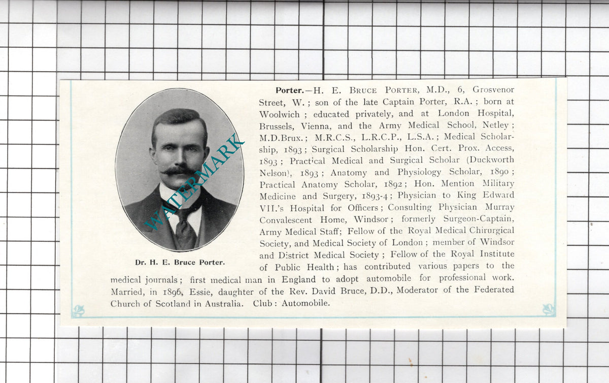 Dr H E Bruce Porter - c.1910 Cutting