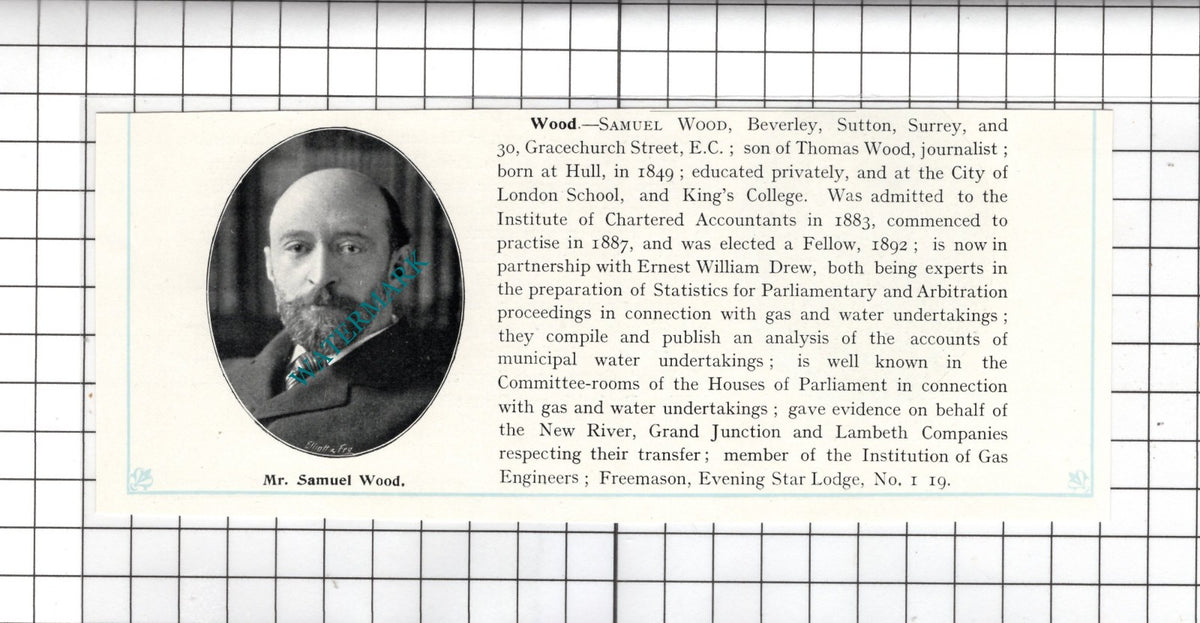 Mr Samuel Wood Beverley Sutton Surrey - c.1905 Clipping