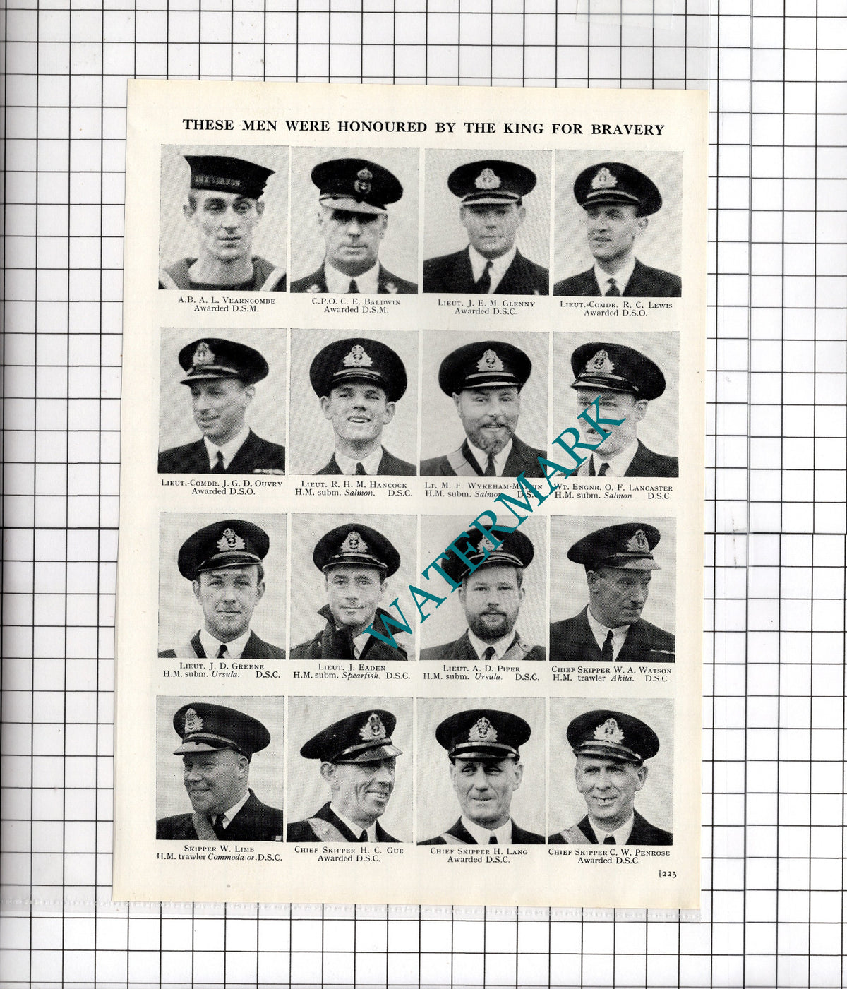 Vearncombe Glenny Ouvry Gue Eaden Wykeham-Martin WW2 - c.1940s Cutting