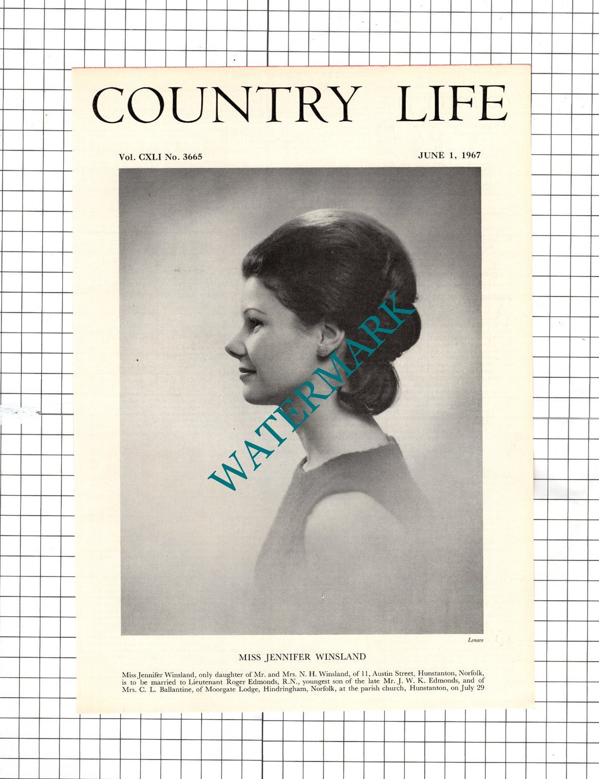 Miss Jennifer Winsland Hunstanton Norfolk Lt Roger Edmonds - 1967 Clipping
