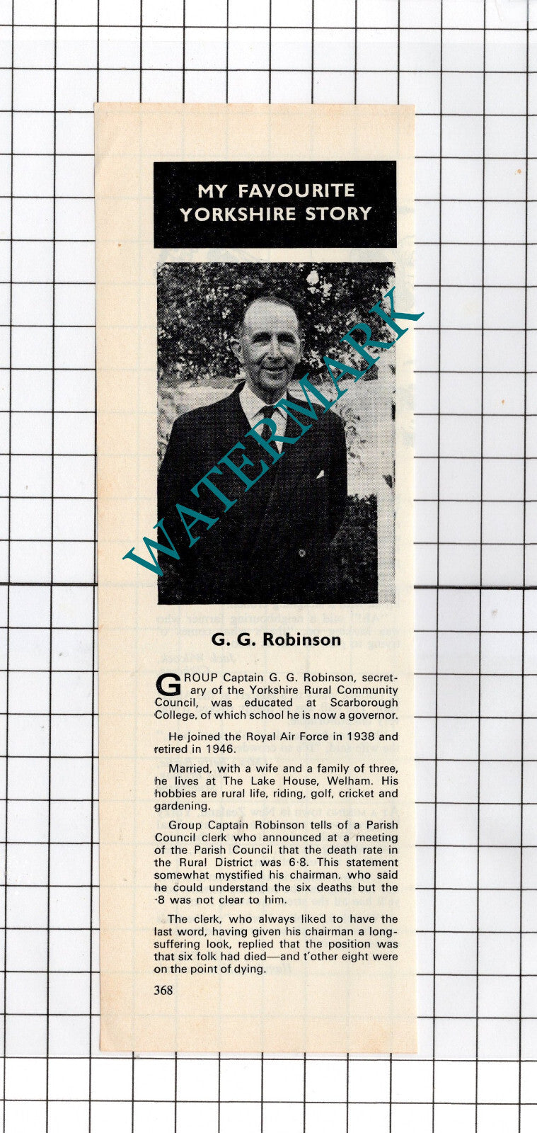 Group Capt G G Robinson Welham Yorkshire Rural Community Council - 1972 Cutting