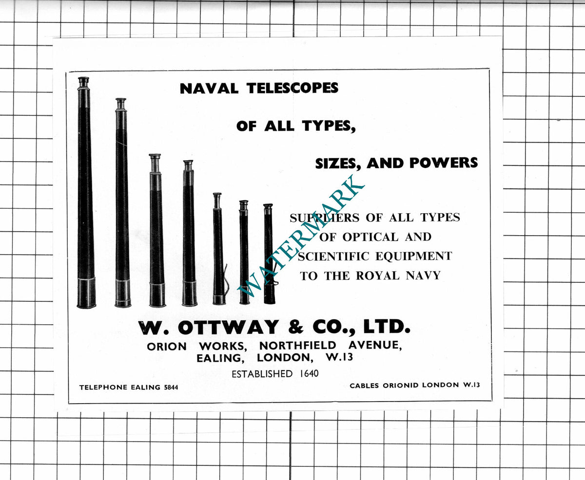 W Ottway & Co Ltd Ealing London Naval Telescopes Advert - 1960 Clipping / Print