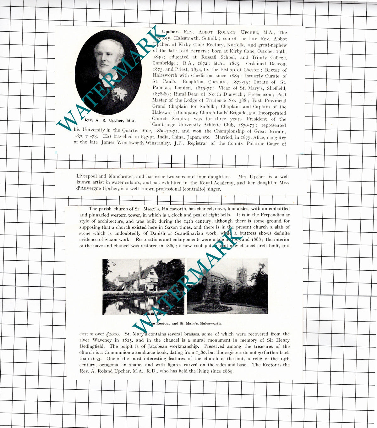 Rev Abbot Roland Upcher The Rectory Halesworth Suffolk - 1911 3-Part Clipping