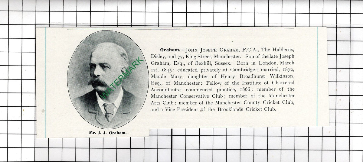 John Joseph Graham The Halderns Disley 77 King St Manchester - c.1905 Clipping