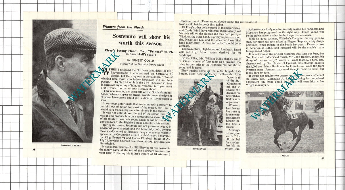 Bill Elsey Trainer Horse Racing - 1962 Small Article