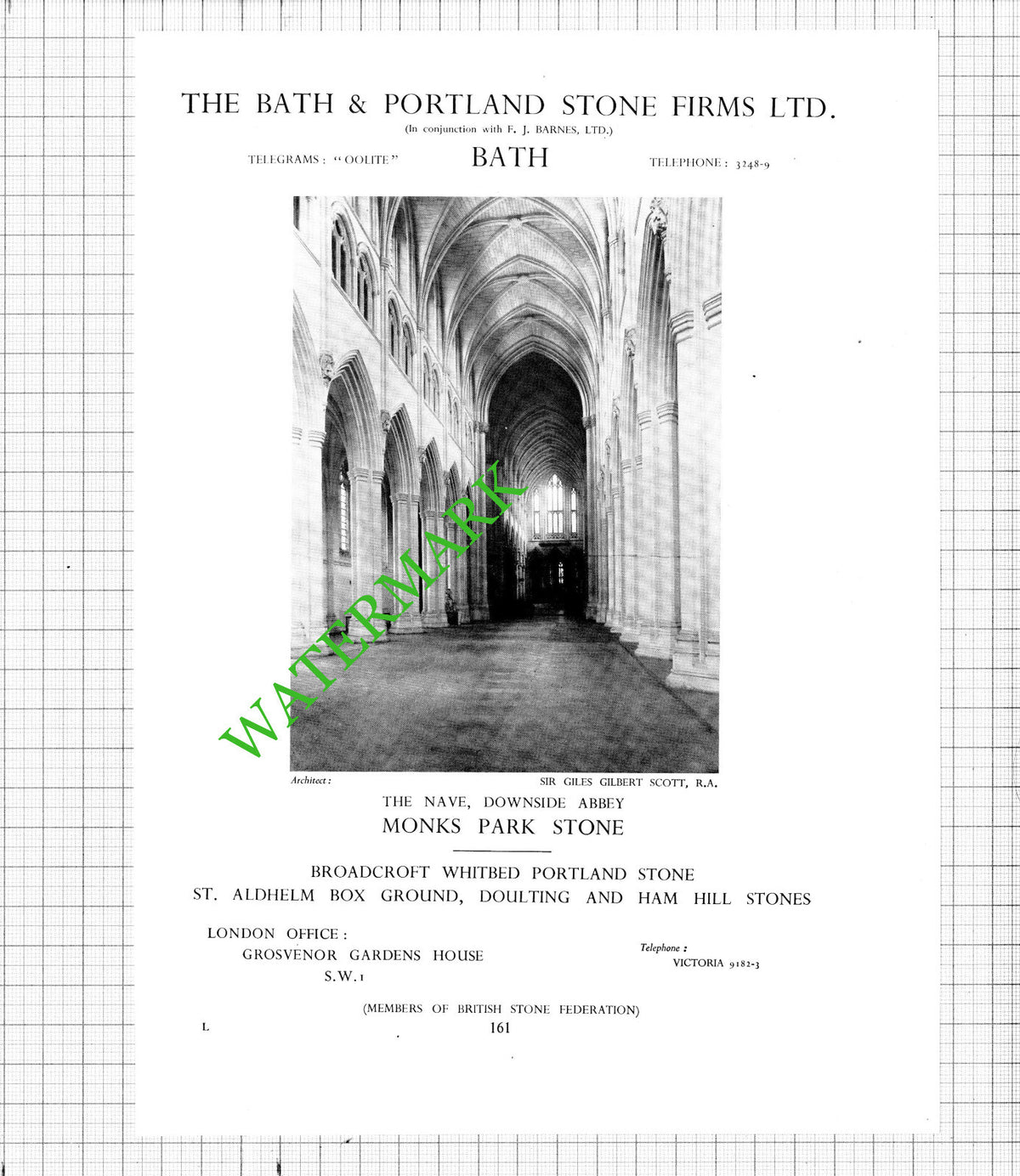 The Bath and Portland Stone Firms Ltd Downside Abbey Advert- c.1947 Cutting