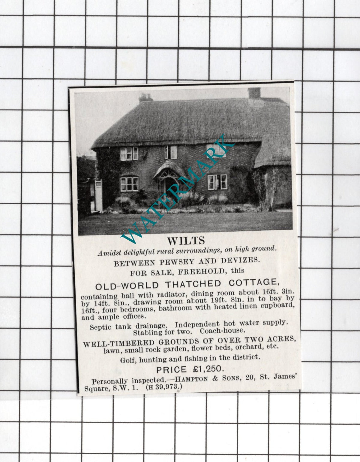 Pewsey Devizes Wiltshire Thatched Cottage - 1927 Small House Sale Advert