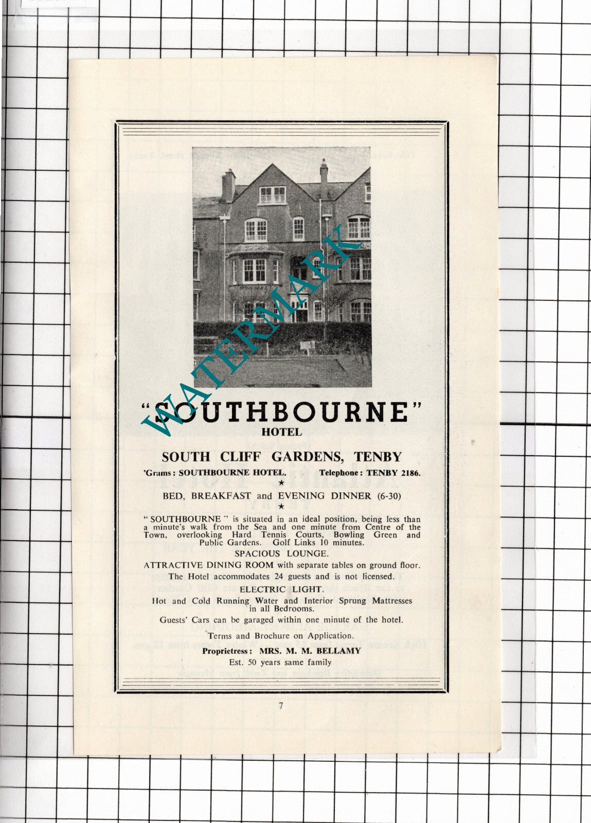 Atlantic Hotel Tenby Wales / Southbourne Hotel Tenby Bellamy -1962 ADVERT