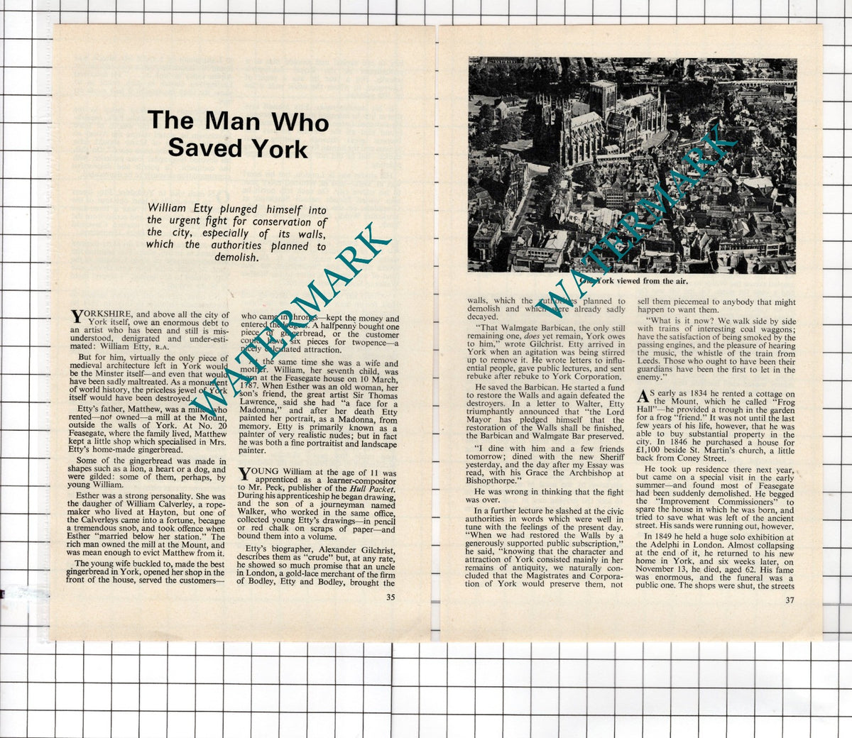 William Etty 20 Feasegate York Yorkshire - 1974 Small Article