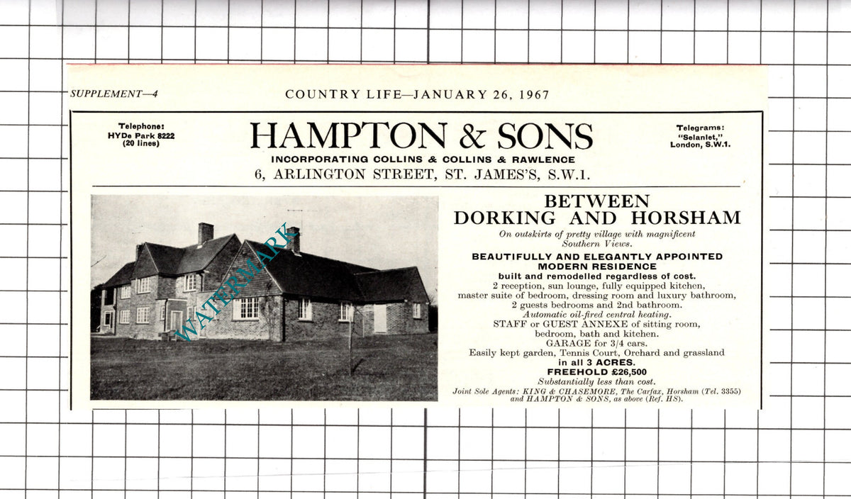 Dorking Surrey Horsham Sussex House Sale Advert - 1967 Clipping