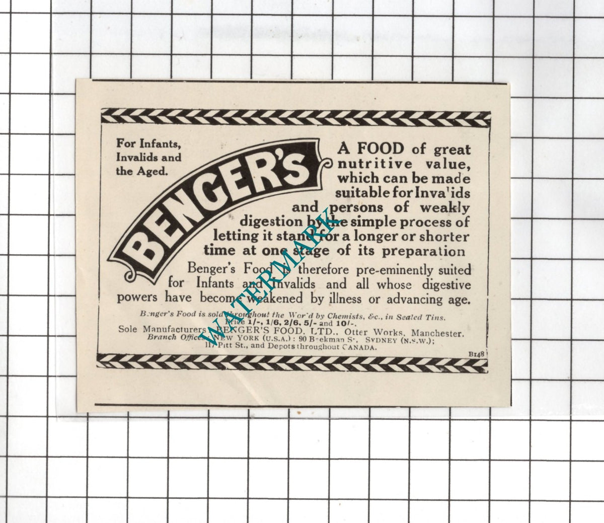 Benger's Food Ltd Manchester - 1916 SMALL Advert