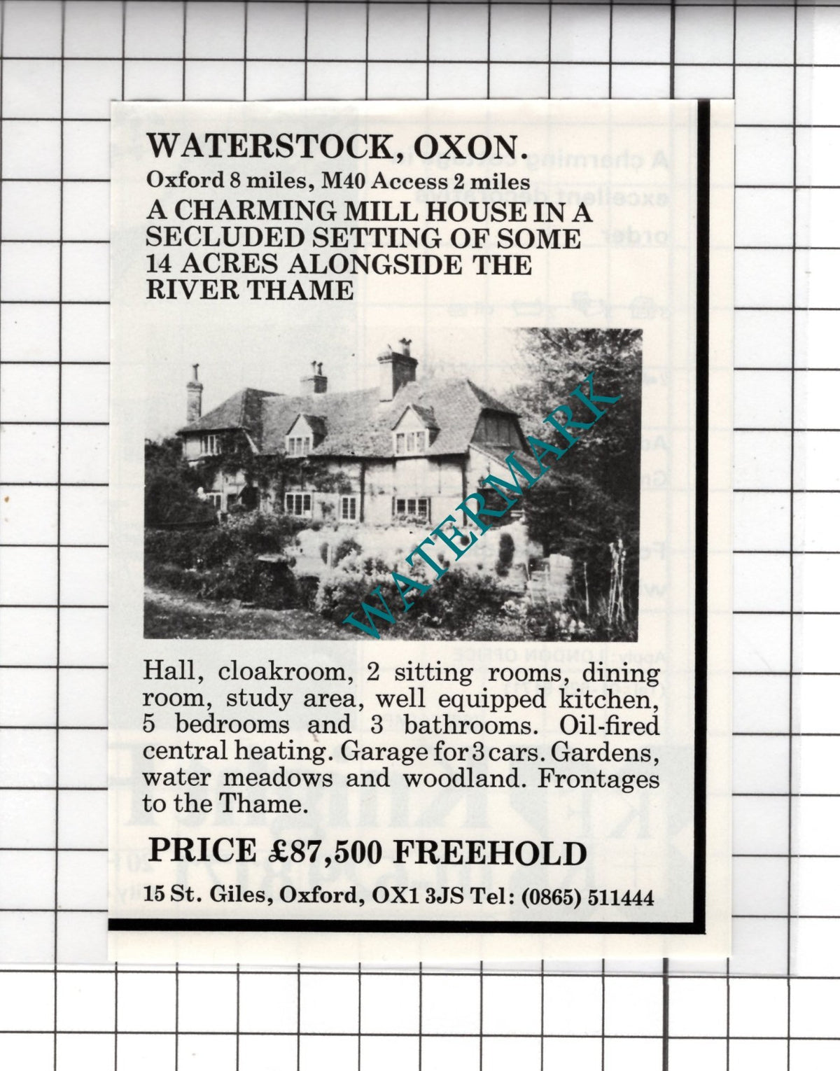 Waterstock Oxfordshire Mill Small House Sale Advert - 1978