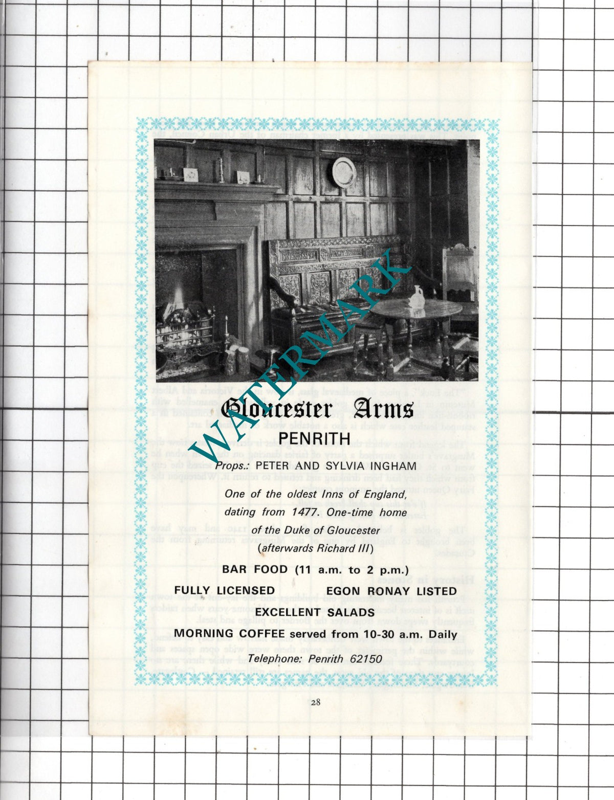 Gloucester Arms Penrith Cumbria Peter Ingham Sylvia - c.1975 Advert