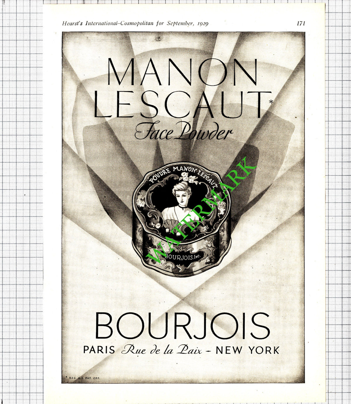 Manon Lescaut Powder Bourjois Inc USA ADVERT - 1929 Cutting