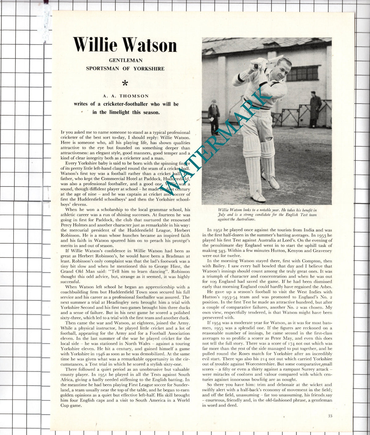 Willie Watson Yorkshire Cricketer - 1956 Article