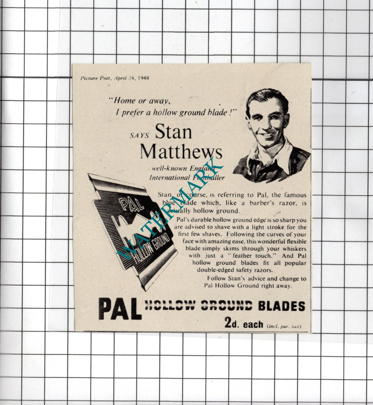 Stan Matthews Footballer Pal Razor Advert - 1948 Small Advert