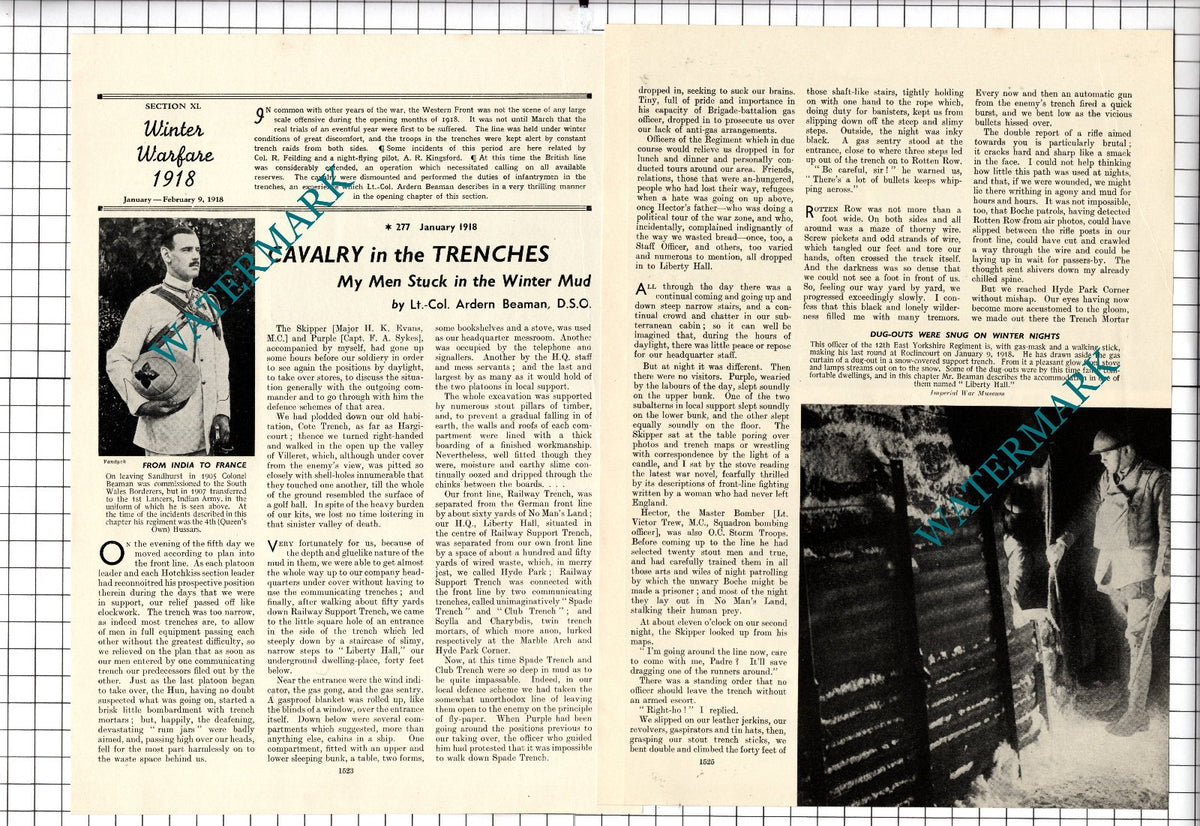 Lt Col Ardern Beaman 4th Queen's Own Hussars WW1 - 1939 Article