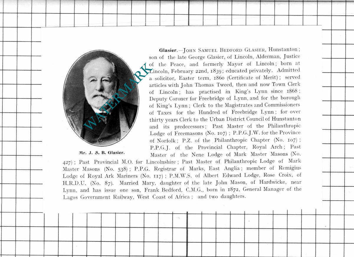 John Samuel Bedford Glasier Hunstanton Norfolk - 1911 Cutting
