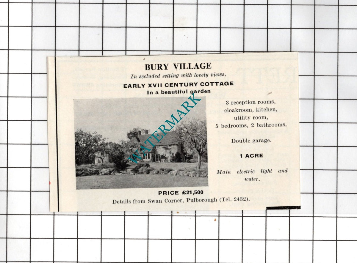 Bury Sussex Small House Sale Advert - 1967
