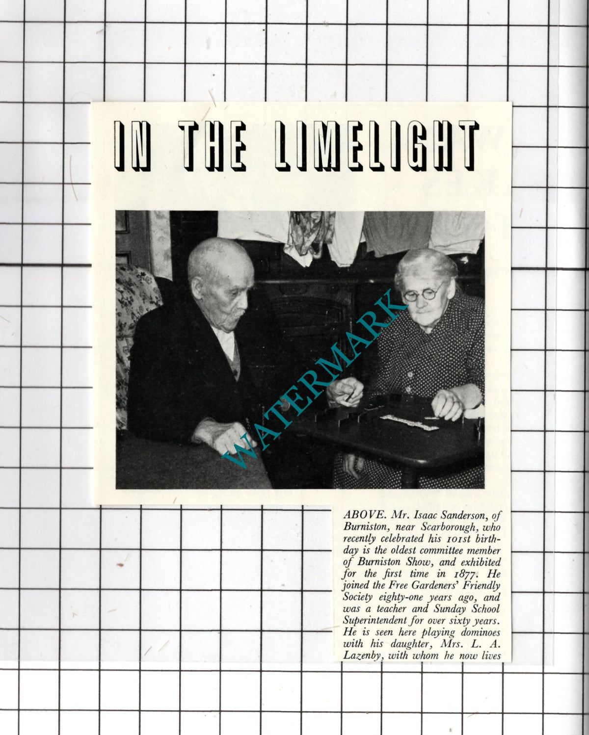 Mr Isaac Sanderson Burniston Scarborough Yorkshire Lazenby - 1954 SMALL Clipping