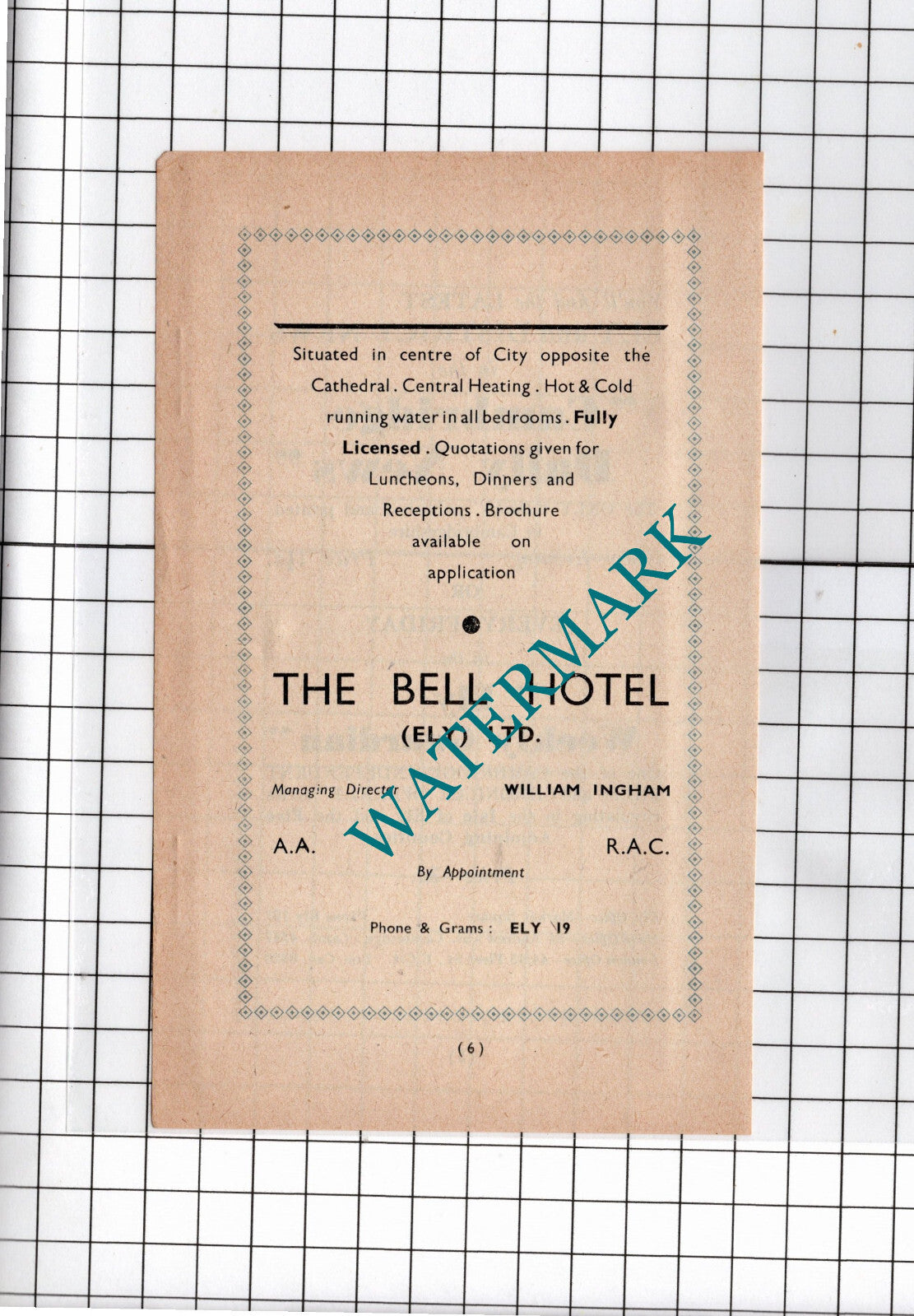 The Bell Hotel Ely Cambridgeshire William Ingham - 1949 Small Advert