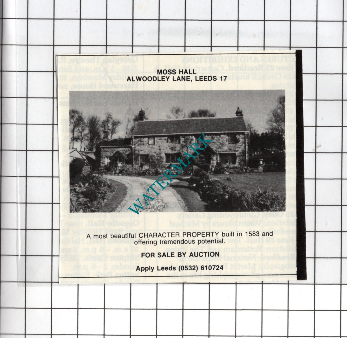 Moss Hall Alwoodley Lane Leeds - 1985 SMALL House Sale Advert