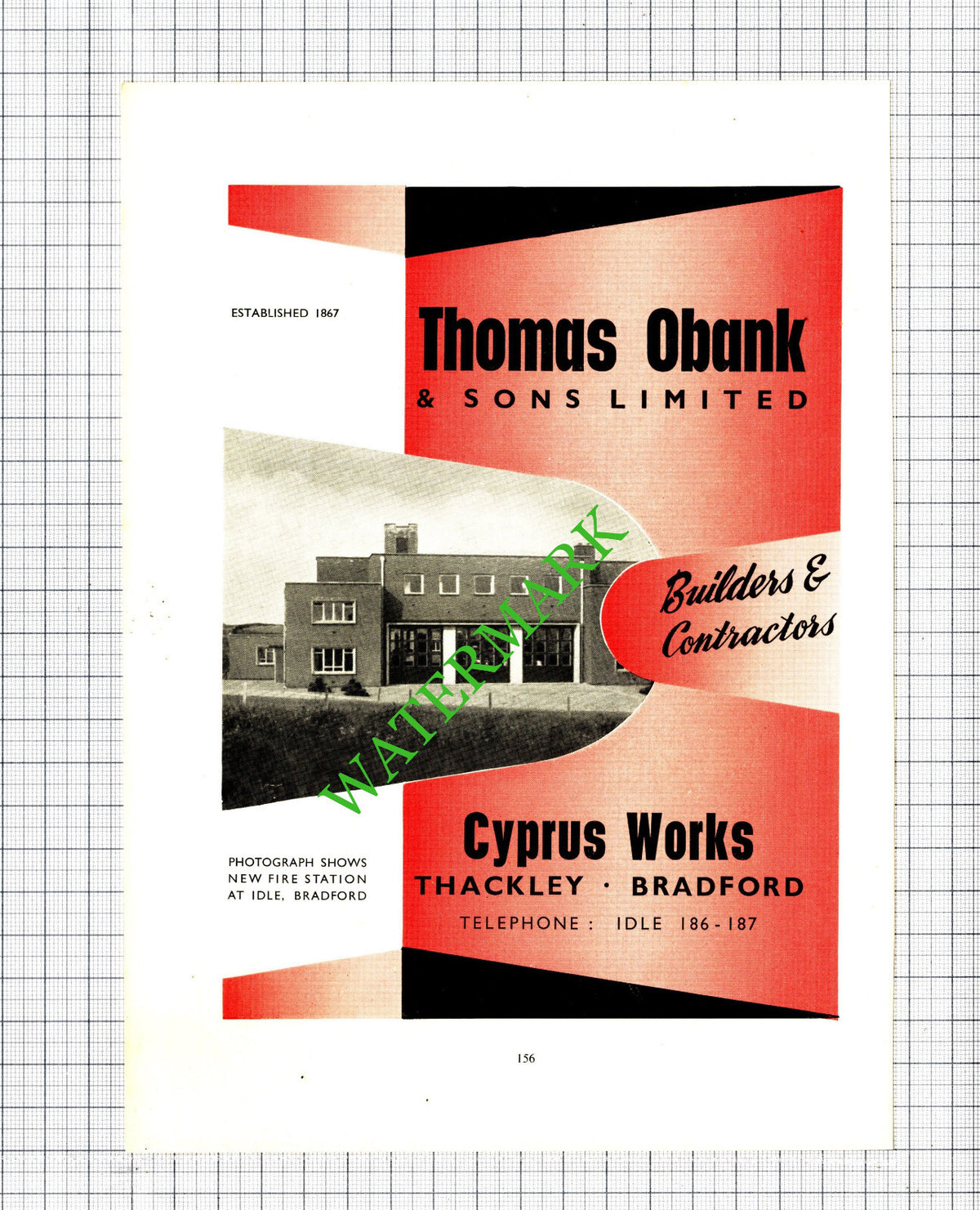 Thomas Obank & Sons Bradford Yorkshire Fire Station Idle Advert - 1957 Cutting