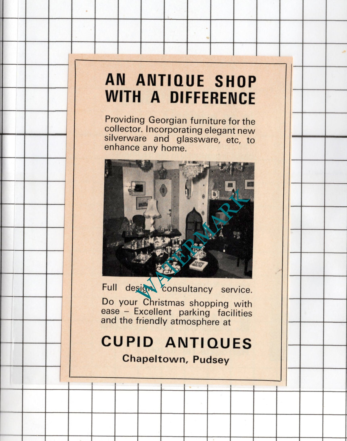 Cupid Antiques Chapeltown Pudsey Yorkshire - 1974 Small Advert