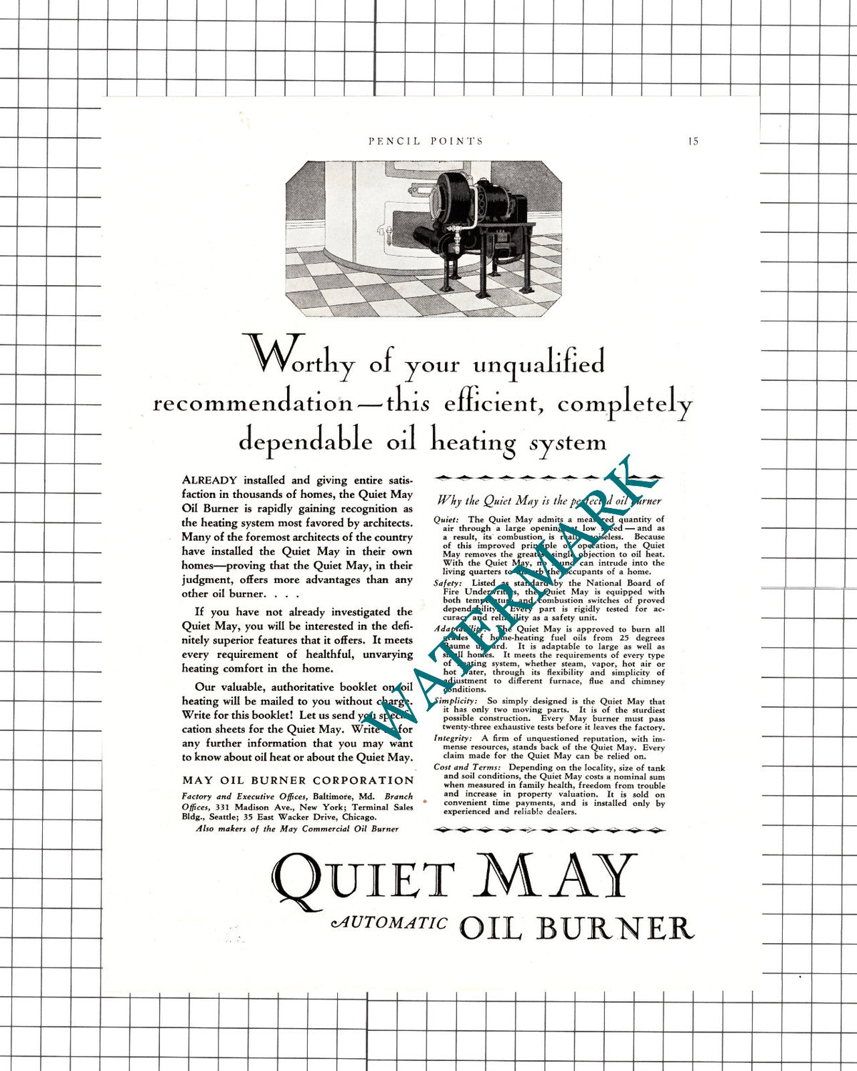 Quiet May Boiler May Oil Burner Corporation Advert - 1927 Cutting / Print