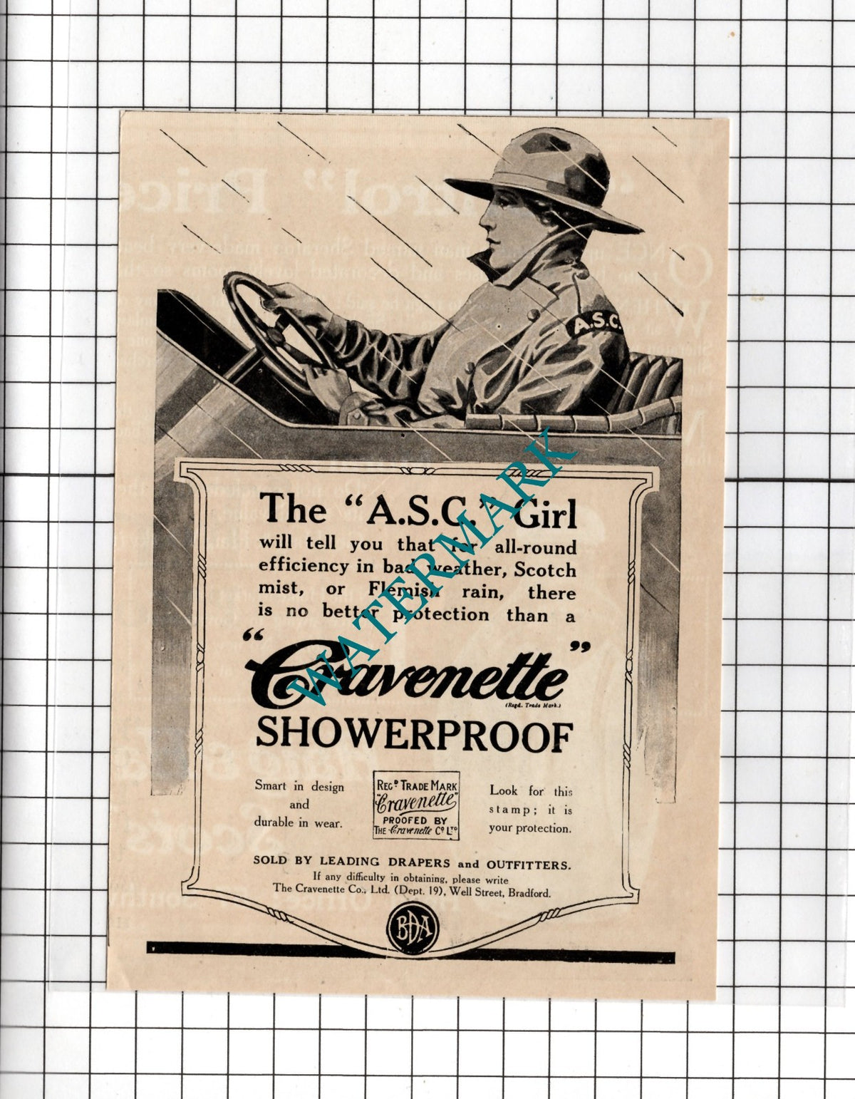 The Cravenette Co Ltd Bradford ASC Army Service Corps WW1 - 1918 Small Advert