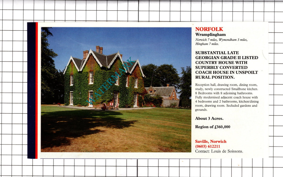 Wramplingham Norfolk House Sale Advert - c.1991 Cutting / Print