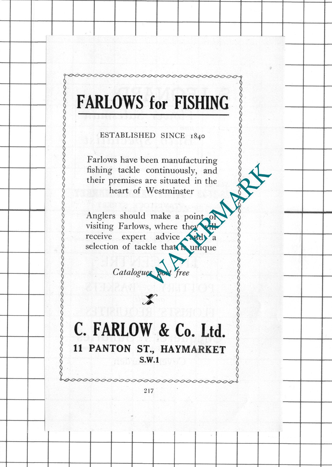 C Farlow & Co Ltd Haymarket London Farlows For Fishing - 1939 Small Advert