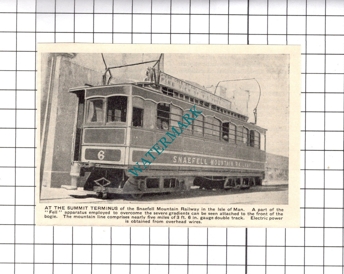 Snaefell Mountain Railway Isle of Man - c.1930' s Small Clipping/ Print