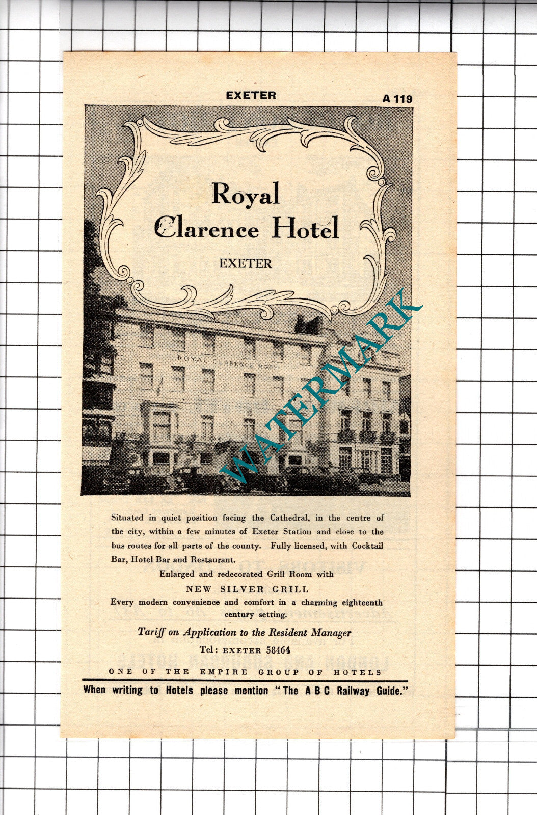 Royal Clarence Hotel Exeter Advert - 1958 Cutting