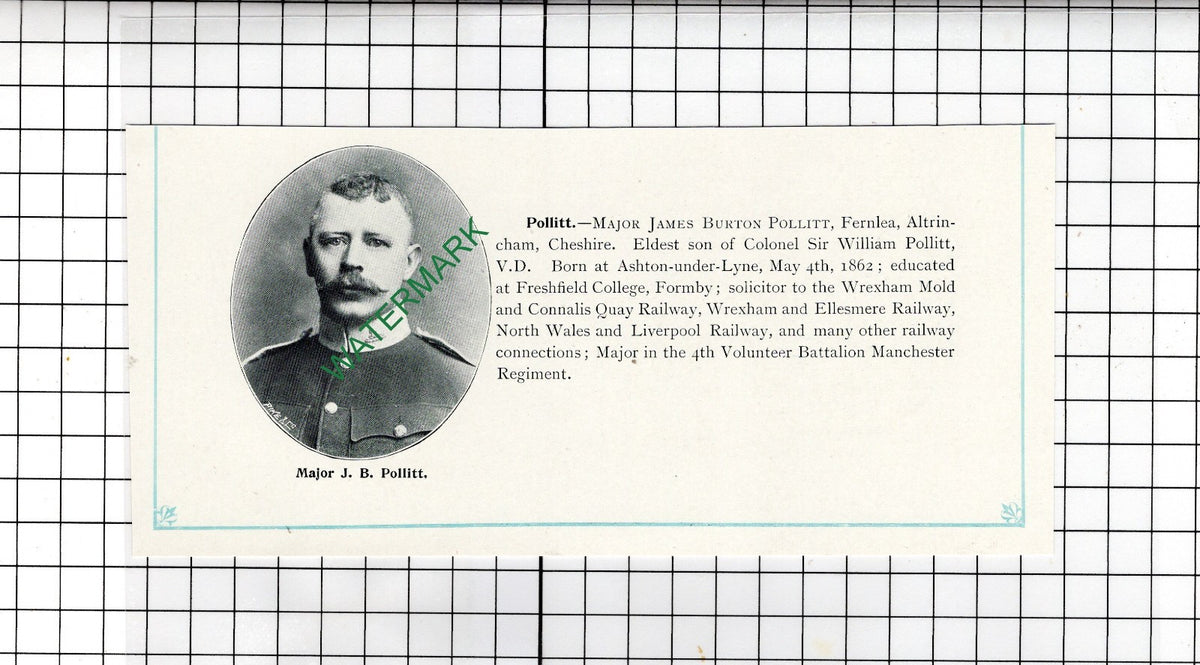 Major James Burton Pollitt Fernlea Altrincham Cheshire - c.1905 Clipping