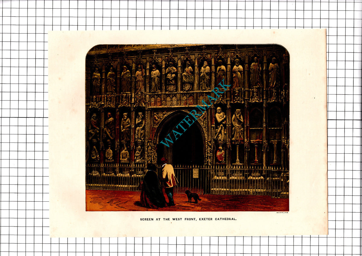 Exeter Cathedral Print - Antique c.1860s