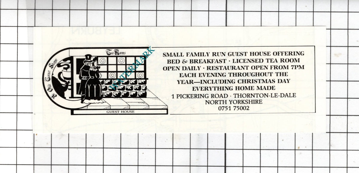 Ye Olde Corner Shoppe Guest House Thornton-Le-Dale - c.1980 SMALL Advert